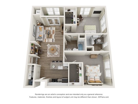 Floor plan for 2 beds, 2 baths, 1261 sqft